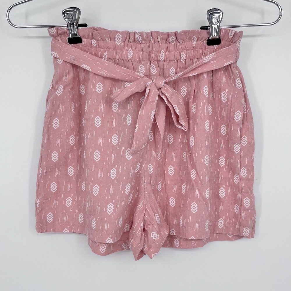Hayden Girls Paperbag Tie Shorts XL Pink Geometric Bohemian Lightweight Comfy